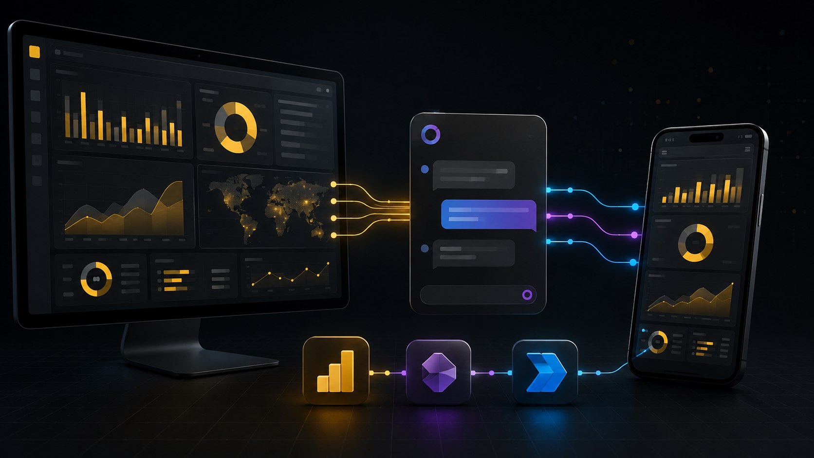 Arhitectura MVP-ului Virgil cu Power BI, Power Apps și Power Automate pe desktop și mobil